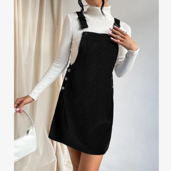 Classic Elegant Corduroy Solid Pocket Jumper Overall Dress Without Sweater - Picture 3 of 15